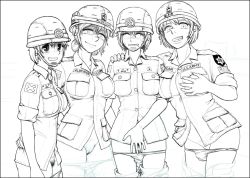 Rule 34 | 4girls, blush, grabbing another&#039;s breast, breasts, combined training exercise, closed eyes, female soldier, gogocherry, grabbing, looking at viewer, multiple girls, open mouth, panties, panty pull, pubic hair, short hair, smile, standing, uncensored, underwear, uniform