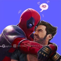 2boys arm_hair arms_around_neck black_gloves bodysuit brilcrist brown_hair chest_hair deadpool deadpool_&amp;_wolverine deadpool_(series) facial_hair gloves hairy height_difference instagram_username looking_at_another male_focus marvel marvel_cinematic_universe multiple_boys muscular muscular_male pectorals purple_background red_bodysuit red_mask short_hair short_sleeves spoken_blush superhero_costume teeth tumblr_username twitter_username wolverine_(x-men) x-men yaoi