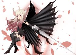 Rule 34 | 1girl, anne (bravely second), antenna hair, ass, blue eyes, blush, bravely default: flying fairy, bravely default (series), bravely second: end layer, brown hair, butterfly wings, fairy, flower, gloves, gradient hair, insect wings, leotard, multicolored hair, petals, platinum blonde hair, pointy ears, smile, solo, sword, thighhighs, weapon, wings, yayoihiro