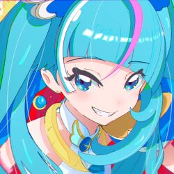 Rule 34 | 1girl, blue cape, blue eyes, blue hair, brooch, cape, commentary, cure sky, cut bangs, dress, earrings, grin, highres, hirogaru sky! precure, jewelry, long hair, looking at viewer, magical girl, multicolored hair, noe graphics, pink hair, precure, single earring, single sidelock, sleeveless, sleeveless dress, smile, solo, sora harewataru, streaked hair, twintails, two-tone hair, wing brooch, wing hair ornament