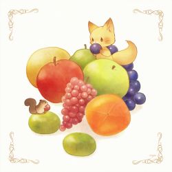 Rule 34 | apple, artist name, ayu (mog), bad id, bad pixiv id, food, food focus, fox, fruit, grapes, no humans, original, squirrel