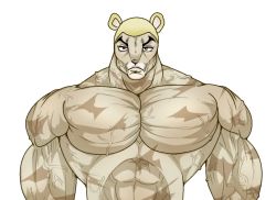 Rule 34 | 1boy, abs, animal ears, blonde hair, furry, furry male, grappler baki, hamster, hamster ears, highres, jack hanma, looking at viewer, male focus, muscular, muscular arms, muscular male, pectorals, scar, solo, transformation, veins