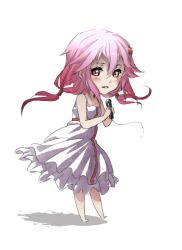 Rule 34 | 10s, 1girl, akerohoshi, bare shoulders, blush, chibi, dress, guilty crown, hair ornament, hairclip, long hair, looking at viewer, microphone, open mouth, pink hair, red eyes, solo, yuzuriha inori