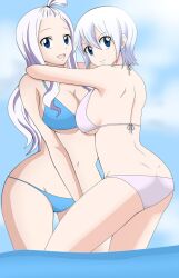 Rule 34 | 2girls, ass, back, bikini, breasts, butt crack, dimples of venus, dmayaichi, fairy tail, highres, large breasts, lisanna strauss, mirajane strauss, multiple girls, siblings, sisters, swimsuit, tagme, white hair
