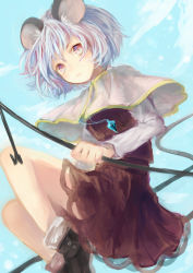 Rule 34 | 1girl, animal ears, bad id, bad pixiv id, capelet, dress, female focus, grey hair, jewelry, mouse ears, mouse tail, nazrin, necklace, pendant, shigu, solo, tail, touhou