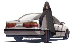 Rule 34 | 1girl, boots, car, dress, elden ring, highres, honda accord, hood, hood over eyes, hooded coat, medium hair, melina (elden ring), motor vehicle, patatatan, pun, red hair, solo, thigh boots, thighhighs, transparent background, vehicle focus