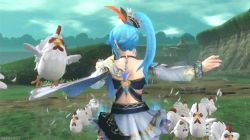 Rule 34 | 1girl, animated, animated gif, bird, blue hair, chicken, cucco, feathers, hyrule warriors, jewelry, lana (hyrule warriors), lots of jewelry, nintendo, running, scared, the legend of zelda
