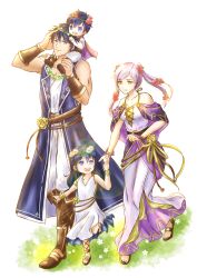 Rule 34 | 2boys, 2girls, age difference, aged down, arm guards, armlet, armpits, artist request, bare shoulders, belted dress, blue eyes, blue hair, boots, bracelet, breasts, brown eyes, capelet, carrying, child, chrom (fire emblem), cleavage, collarbone, dress, eyelashes, family, father and daughter, feet, field, fingerless gloves, fire emblem, fire emblem awakening, fire emblem heroes, flat chest, flower, flower field, flower hair ornament, full body, gloves, grass, hair between eyes, happy, height difference, highres, intelligent systems, jewelry, knee boots, legs, long hair, looking at another, lucina (fire emblem), lucina (valentine) (fire emblem), matching hair/eyes, medium breasts, morgan (fire emblem), morgan (male) (fire emblem), multiple boys, multiple girls, neck, nintendo, no bra, official alternate costume, open mouth, outdoors, parted bangs, piggyback, robin (female) (fire emblem), robin (female) (valentine) (fire emblem), robin (fire emblem), rope belt, sandals, shirt, short hair, side slit, sidelocks, sleeveless, sleeveless dress, sleeveless shirt, smile, symbol in eye, thighs, toenails, toes, toned, toned male, twintails, walking, white hair