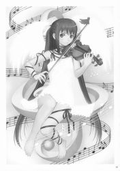 Rule 34 | 00s, 1girl, dress, greyscale, hayate no gotoku!, highres, instrument, legs, long hair, monochrome, musical note, notes, quaver, solo, staff (music), thighs, tony taka, very long hair, violin