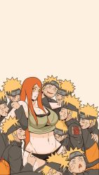 Rule 34 | 1girl, 6+boys, :&gt;, :&lt;, ass, ass grab, blonde hair, bra, breasts, cleavage, clone, crop top, curvy, drooling, forehead protector, highres, imminent rape, incest, indy rique, long hair, mother and son, multiple boys, multiple persona, naruto (series), naruto shippuuden, naughty face, panties, red eyes, red hair, restrained, saliva, spiked hair, stomach, sweat, underwear, uzumaki kushina, uzumaki naruto, whiskers, wide hips