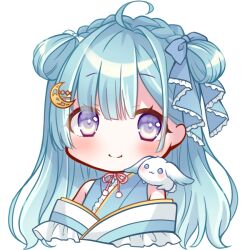 Rule 34 | 1girl, ahoge, amaui, animal, animal on shoulder, blue bow, blue hair, blue kimono, blunt bangs, blush, bow, braid, closed mouth, commentary request, crescent, crescent hair ornament, crown braid, frilled kimono, frills, hair bow, hair ornament, japanese clothes, kimono, long hair, looking at viewer, medium bangs, multicolored hair, nanashi inc., neck ribbon, off shoulder, pink ribbon, purple eyes, rabbit, ribbon, simple background, smile, solo, transparent background, two-tone hair, upper body, usaba (usabara c), virtual youtuber, white bow, white hair