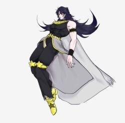 Rule 34 | 1boy, alternate color, armband, bare shoulders, black hair, blue hair, cape, crotchless, crotchless pants, dio brando, facial mark, heaven ascended dio, jojo no kimyou na bouken, jojo no kimyou na bouken: eyes of heaven, jonathan joestar, long hair, male focus, muscular, muscular male, pants, solo, star kneepads, ummi ii, usekh collar, waist cape, wrist cuffs