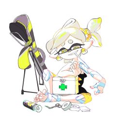 Rule 34 | + +, 1girl, bandages, first aid kit, indian style, inkling, looking down, marie (splatoon), mouth hold, nintendo, official art, pointy ears, ponytail, sitting, solo, splatoon (series), splatoon 1, tentacle hair, white hair