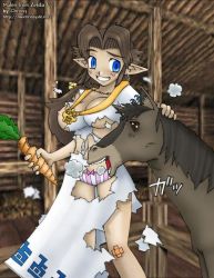 Rule 34 | blue eyes, brown hair, horse, malon, nintendo, nipples, the legend of zelda, the legend of zelda: ocarina of time, torn clothes