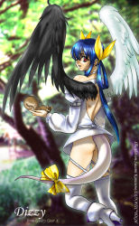 Rule 34 | 1girl, :d, animal, arc system works, armlet, ass, asymmetrical wings, back cutout, bare back, belt, clothing cutout, dizzy (guilty gear), from behind, guilty gear, hair ribbon, high heels, looking at viewer, looking back, open mouth, ribbon, smile, solo, squirrel, tail, thighhighs, white thighhighs, wings
