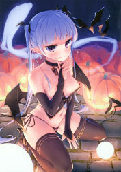 Rule 34 | 1girl, absurdres, bat hair ornament, black panties, black thighhighs, blush, breasts, cameltoe, closed mouth, demon girl, demon tail, demon wings, hair ornament, heart, highres, huge filesize, long hair, looking at viewer, navel, new game!, nitro (mugityaoisii), no bra, panties, purple eyes, purple hair, scan, sitting, small breasts, smile, solo, suzukaze aoba, tail, thighhighs, thong, tongue, tongue out, twintails, underwear, wings