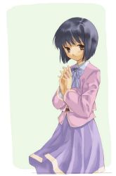 Rule 34 | 00s, 1girl, blue hair, canvas, kimikage yurina, school uniform, short hair, simple background, solo, takano natsuki