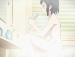 Rule 34 | 1girl, animated, animated png, black hair, breasts, kirigaya suguha, large breasts, nude, short hair, showering, solo, stitched, sword art online, third-party edit, wet