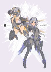 Rule 34 | 2girls, armpits, bare shoulders, black bodysuit, black footwear, black hair, blue eyes, bodysuit, boots, breasts, cleavage, closed mouth, dual persona, fu hua, fu hua (shadow knight), full body, gauntlets, hair between eyes, hair ornament, hand on own hip, highres, honkai (series), honkai impact 3rd, jojo no kimyou na bouken, kujo jotaro&#039;s pose (jojo), long hair, looking at viewer, mask, multiple girls, pointing, pointing at viewer, ponytail, sleeveless, small breasts, stardust crusaders, thigh boots, thighhighs, wdy1000