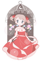 Rule 34 | 1girl, ana (mother), blonde hair, child, circle, crescent, cross, curtains, dress, hair ribbon, highres, holding, holding clothes, holding dress, milkpeachi, mother (game), mother 1, nintendo, pink dress, polka dot, polka dot dress, ribbon, short twintails, smile, solo, sparkle, sparkle background, sparkling eyes, twintails