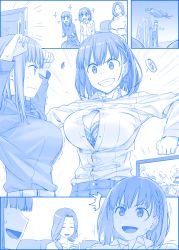 Rule 34 | 3girls, :d, ^^^, ai-chan&#039;s mother (tawawa), ai-chan&#039;s sister (tawawa), ai-chan (tawawa), blue theme, blunt bangs, bra, braid, breasts, bursting breasts, cleavage, closed eyes, closed mouth, comic, commentary request, emphasis lines, french braid, getsuyoubi no tawawa, grin, hair over shoulder, himura kiseki, large breasts, low ponytail, monochrome, mother and daughter, multiple girls, open mouth, outstretched arms, pantyhose, parted bangs, plaid, plaid bra, popped button, short hair, siblings, side braid, silent comic, sisters, smile, sparkle, sweatdrop, tenkuu no shiro laputa, trembling, underwear, wardrobe malfunction, watching television, wavy mouth