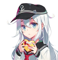 Rule 34 | 10s, 1girl, anchor symbol, black hat, blue eyes, blue hair, gift, happy birthday, hat, hibiki (kancolle), highres, holding, holding gift, kantai collection, long hair, long sleeves, looking at viewer, luode huayuan, red ribbon, ribbon, solo, upper body