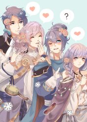Rule 34 | 2boys, 2girls, absurdres, blue eyes, blue hair, blush, brother and sister, cape, circlet, deirdre (fire emblem), dress, father and daughter, father and son, fire emblem, fire emblem: genealogy of the holy war, fire emblem heroes, flower, hair flower, hair ornament, headband, highres, jewelry, julia (fire emblem), light purple hair, long hair, mother and daughter, mother and son, multiple boys, multiple girls, nintendo, open mouth, purple eyes, purple hair, seliph (fire emblem), short hair, shy (ribboneels), siblings, sigurd (fire emblem), smile, twintails, very long hair