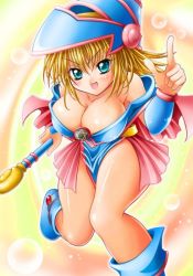 Rule 34 | blonde hair, blush, breasts, cleavage, dark magician girl, duel monster, green eyes, jewelry, kogarashi (wind of winter), large breasts, necklace, thighhighs, yu-gi-oh!, yuu-gi-ou, yu-gi-oh! duel monsters
