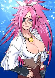 Rule 34 | 1girl, ahoge, alternate hairstyle, blue eyes, breasts, cleavage, eyepatch, fate/extra, fate/grand order, fate (series), francis drake (fate), hand on own hip, jewelry, large breasts, long hair, looking at viewer, necklace, official alternate costume, pink hair, ryuuki garyuu, scar, scar on face, solo, very long hair