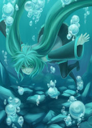 Rule 34 | analog-jack, analog jack, bubble, hatsune miku, solo, thighhighs, twintails, underwater, vocaloid