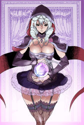 Rule 34 | 1girl, ashiomi masato, black panties, breasts, cape, claw (weapon), claws, cleavage, detached sleeves, drill hair, female focus, frilled skirt, frills, garter straps, gem, gothic lolita, hip focus, hood, jewelry, large breasts, legs, lolita fashion, miniskirt, necklace, orb, panties, pantyshot, pearl (gemstone), skirt, solo, soul calibur, soulcalibur, soulcalibur v, thigh gap, thighhighs, thighs, underwear, upskirt, viola (soulcalibur), weapon, white hair, wide hips