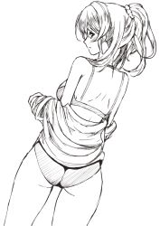Rule 34 | 10s, 1girl, ayase eli, bra, breasts, frapowa, from behind, greyscale, love live!, love live! school idol project, medium breasts, monochrome, ponytail, simple background, solo, underwear, undressing, white background