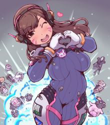 Rule 34 | 1girl, 4boys, animal print, bastion (overwatch), belly, blonde hair, bodysuit, breasts, brown eyes, brown hair, cameltoe, clothed robot, d.va (overwatch), explosion, facepaint, facial mark, gas mask, gun, head tilt, headphones, heart, heart hands, hip focus, hood, humanoid robot, ibukichi, indian style, junkrat (overwatch), large breasts, long hair, looking at viewer, mask, mecha, mouth mask, multiple boys, omnic, one eye closed, overwatch, overwatch 1, pilot suit, plump, rabbit print, reaper (overwatch), reinhardt (overwatch), ribbed bodysuit, roadhog (overwatch), robot, shoulder pads, sitting, skin tight, smile, tattoo, v, weapon, whisker markings, white hair, wink, zenyatta (overwatch)