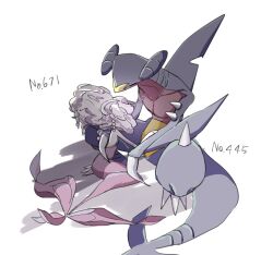 Rule 34 | 1boy, 1girl, alternate color, animal feet, arm around back, arm fins, big hair, claws, closed eyes, collarbone, colored skin, creatures (company), dragon boy, dragon tail, fins, florges, florges (white flower), full body, game freak, garchomp, gen 4 pokemon, gen 6 pokemon, hand on another&#039;s arm, hand up, hetero, interspecies, leaning forward, monster girl, multicolored skin, nintendo, pectorals, plant girl, pokedex number, pokemon, pokemon (creature), purple skin, shiny pokemon, simple background, sitting, sketch, spikes, spread legs, squatting, tail, takashi (pixiv 80298118), two-tone skin, white background, white hair, white skin