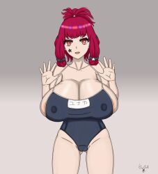 Rule 34 | absurdres, alternate breast size, alternate hairstyle, areola slip, breasts, bursting breasts, cameltoe, cleavage, facial tattoo, fire emblem, fire emblem engage, gluteal fold, highres, huge breasts, large areolae, looking at viewer, nintendo, orange eyes, red hair, swimsuit, tattoo, thechad, yunaka (fire emblem)