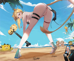 Rule 34 | 3girls, absurdres, animal costume, animal ears, anus, arknights, ass, bad id, bad pixiv id, beach, bent over, bikini, black bikini, bleach, blonde hair, blush, breasts, candy, cardcaptor sakura, crossover, day, fate (series), food, from behind, hammer, highres, holding, holding hammer, kero (cardcaptor sakura), kon (bleach), lion ears, lion tail, lollipop, long hair, looking at viewer, looking back, micro bikini, mordred (fate), mordred (fate/apocrypha), multiple crossover, multiple girls, omone hokoma agm, outdoors, pussy, pussy juice, pussy juice trail, sandals, sidelocks, siege (arknights), simba, skindentation, swimsuit, tail, thigh strap, thighs, untied bikini