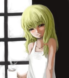 Rule 34 | 1girl, :d, blonde hair, coffee, coffee mug, collarbone, cup, dress, face, female focus, gem, ginji (sakaki summer), grin, holding, jewelry, kirisame marisa, looking at viewer, mug, necklace, open mouth, parted lips, smile, solo, steam, sundress, teeth, touhou, white dress, window