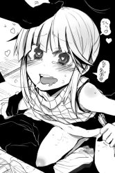 Rule 34 | 1girl, bad id, bad pixiv id, blush, bottomless, greyscale, heart, heart-shaped pupils, monochrome, no panties, oral, original, sex, sigama, solo focus, symbol-shaped pupils, wavy mouth