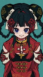 Rule 34 | 1girl, black hair, blue eyes, bow, braid, chinese clothes, closed mouth, double bun, dress, floral print, giya (giyadaro), gradient hair, hair bun, highres, long hair, looking at viewer, multicolored hair, nijisanji, official alternate costume, red dress, red hair, simple background, smile, solo, tsukino mito, tsukino mito (china dress), twin braids, upper body, virtual youtuber, white bow