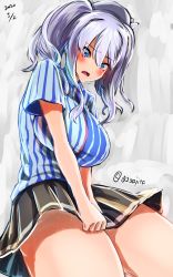 Rule 34 | 02sajita, 1girl, beret, black skirt, blue eyes, breasts, convenience store, hat, highres, kantai collection, kashima (kancolle), large breasts, lawson, one-hour drawing challenge, ribbon, shop, silver hair, skirt, thighs, twintails