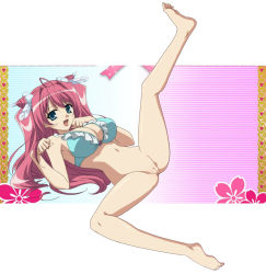 Rule 34 | 1girl, barefoot, bottomless, bra, breasts, feet, koihime musou, legs, long hair, nude filter, pink hair, pussy, ryuubi, smile, thighs, third-party edit, toes, uncensored, underwear