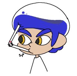 Rule 34 | 1boy, afro, blue hair, closed mouth, drinking, drinking straw, english text, jaggy lines, looking to the side, male focus, mouth hold, nintendo, octoling player character, shirt, sidelocks, simple background, sketch, solo, splatoon (series), splatoon 2, upper body, vilepluff, what, white background, white shirt, yellow eyes