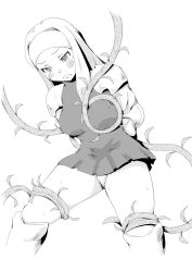 Rule 34 | 1girl, bdsm, blush, breasts, closed mouth, commentary request, dress, final fantasy, final fantasy tactics, greyscale, long hair, mocha (monocromer), monochrome, monochrome, panties, shishio (artist), simple background, solo, squire (fft), tentacles, thighhighs, underwear, white background