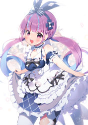 Rule 34 | 1girl, :d, absurdres, blue hair, blush, bow hairband, braid, breasts, colored inner hair, commentary request, dress, earrings, frilled dress, frills, hairband, highres, hololive, jewelry, long hair, medium breasts, minato aqua, minato aqua (aqua iro in wonder land), multicolored hair, nyasunyadoora, open mouth, pantyhose, purple eyes, purple hair, short sleeves, skirt hold, smile, solo, twintails, two-tone hair, virtual youtuber, white pantyhose