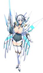Rule 34 | 1girl, absurdres, blue eyes, blue hair, breasts, butterfly hair ornament, female focus, hair ornament, highres, large breasts, matching hair/eyes, minamon (vittel221), parted lips, phantasy star, phantasy star online 2, simple background, solo, white background
