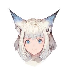 Rule 34 | 1girl, animal ears, bad id, bad twitter id, blue eyes, cat ears, closed mouth, eyelashes, looking at viewer, original, portrait, short hair, simple background, smile, solo, wadanaka, white background, white hair