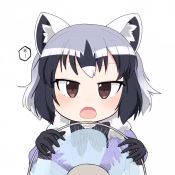 Rule 34 | 1girl, animal ear fluff, animal ears, animated, blush, bow, bowtie, brown eyes, commentary, common raccoon (kemono friends), fan speaking, fang, gloves, hand fan, kemono friends, looking at viewer, open mouth, raccoon ears, solo, taro (tontaro), translated, tsurime, video, white background