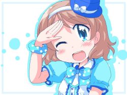 Rule 34 | 1girl, blue bow, blue eyes, bow, brown hair, geetsu, hat, hat bow, love live!, love live! school idol festival, love live! sunshine!!, oekaki, short hair, short sleeves, watanabe you