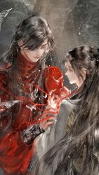 Rule 34 | 2boys, absurdres, bishounen, black hair, bug, butterfly, chinese clothes, earrings, eyepatch, hanfu, highres, hua cheng, insect, jewelry, lh7-7, long hair, long sleeves, male focus, multiple boys, tianguan cifu, very long hair, white butterfly, wide sleeves, xie lian, yaoi