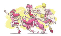 Rule 34 | 1boy, 3girls, absurdres, boots, coattails, cure break, cure dream, cure happy, cure yell, dancing star precure, dress, fingerless gloves, gloves, grin, head wings, high heel boots, high heels, highres, hugtto! precure, leg up, long hair, magical boy, magical girl, mayena, multiple girls, nono hana, pink hair, pink theme, pointing, pom pom (cheerleading), popped collar, precure, running, simple background, skirt, sleeveless, smile, smile precure!, spiked hair, thighhighs, tripping, very long hair, white background, wings, yes! precure 5, yumehara nozomi